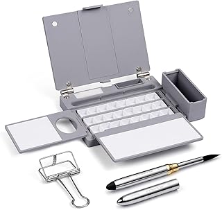 Reise Aquarellpalette, Tragbare Leere Wasserfarben Palette mit 24 Näpfchen und Reisepinsel, Faltbare Aquarellbox ohne Farben für Plein Air Malerei und unterwegs