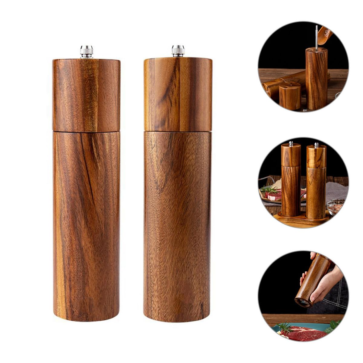 Alasum Manuelle Pfeffermühle Einfache Bedienung aus Akazienholz mit Keramikmahlwerk und Elegantes Design für Vielseitigen Küchengebrauch