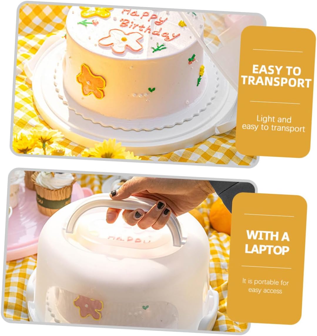 Portable Cake Carrier 8-inch White Elevated Bakery Cake Box with Handle for Kitchen Storage and Transport
