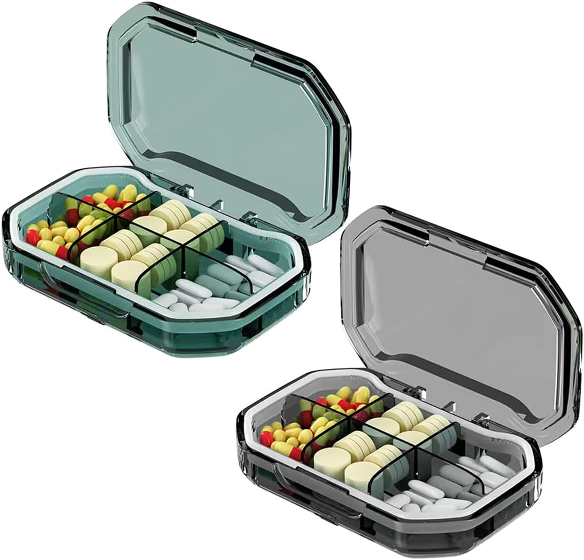 2 Pack 6 Compartments Travel Pill Organizer, Portable Daily