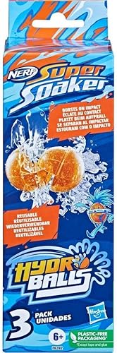Miniatura 5 de Nerf Super Soaker Hydro Balls Paquete de 3 globos de agua reutilizables, bolas llenas de agua estallan en el impacto, recarga rápida, juguete al