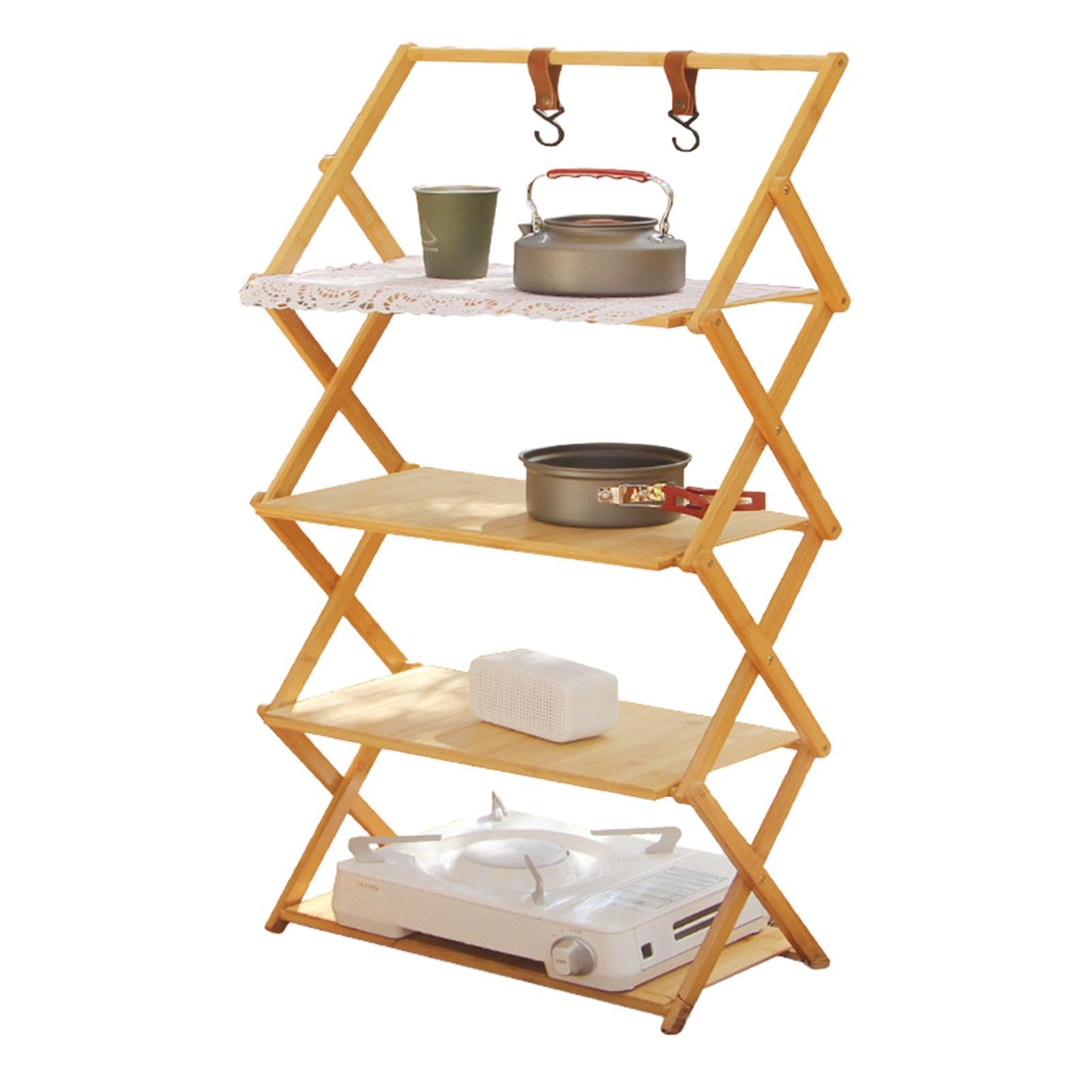 Outdoor Camping Folding Shelves - Folding Camping Shelves | Portable Folding Camping Table with Multiple Levels - Wear-resistant and Fashionable Folding Shelf for Storage