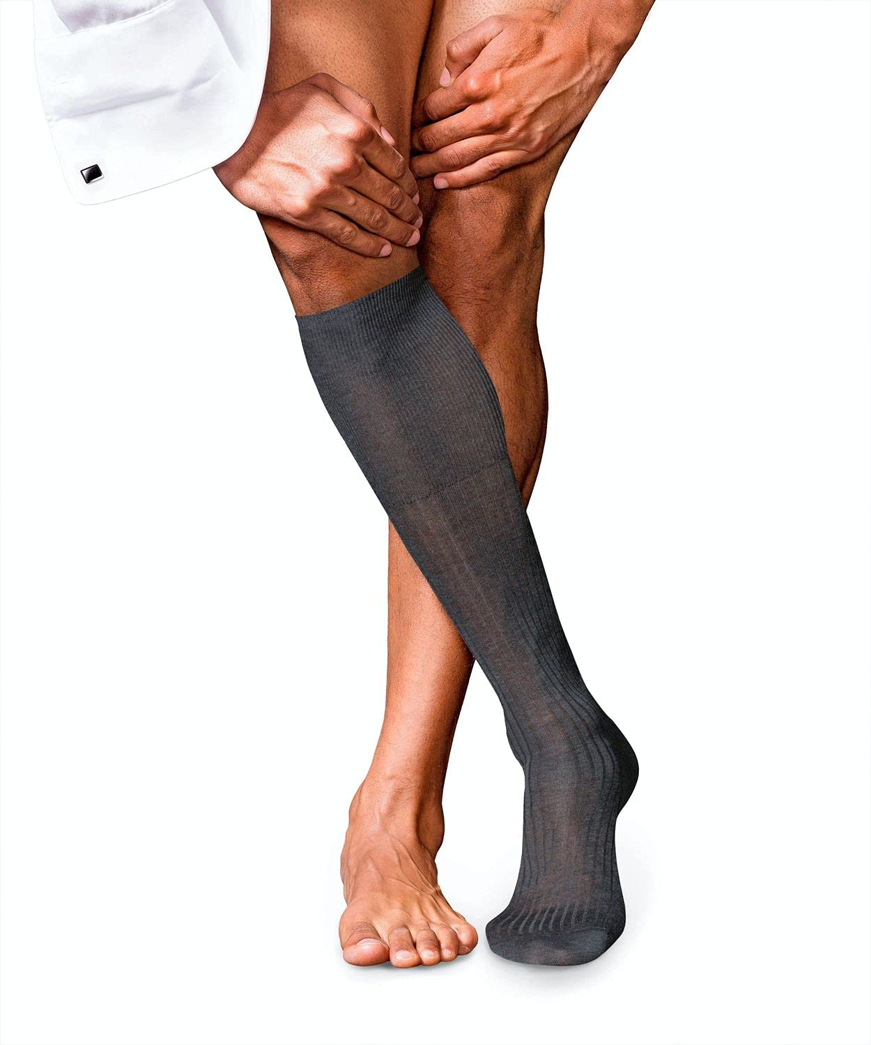 Falke Men's Grey Anthracite Melange 3190 No. 10 M Kh Cotton Long Plain 1 Pair Knee-High Socks, 5.5-6.5