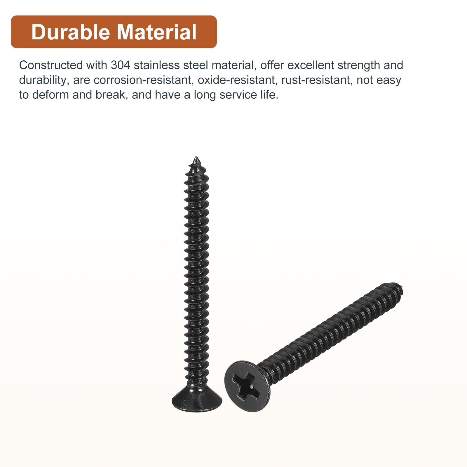 DTGN 100Pcs #6x1-1/2" Flat Head Wood Screws, 304 Stainless Steel Phillips Self Tapping Screws - Good for Woodworking Furniture - Black - Image 3