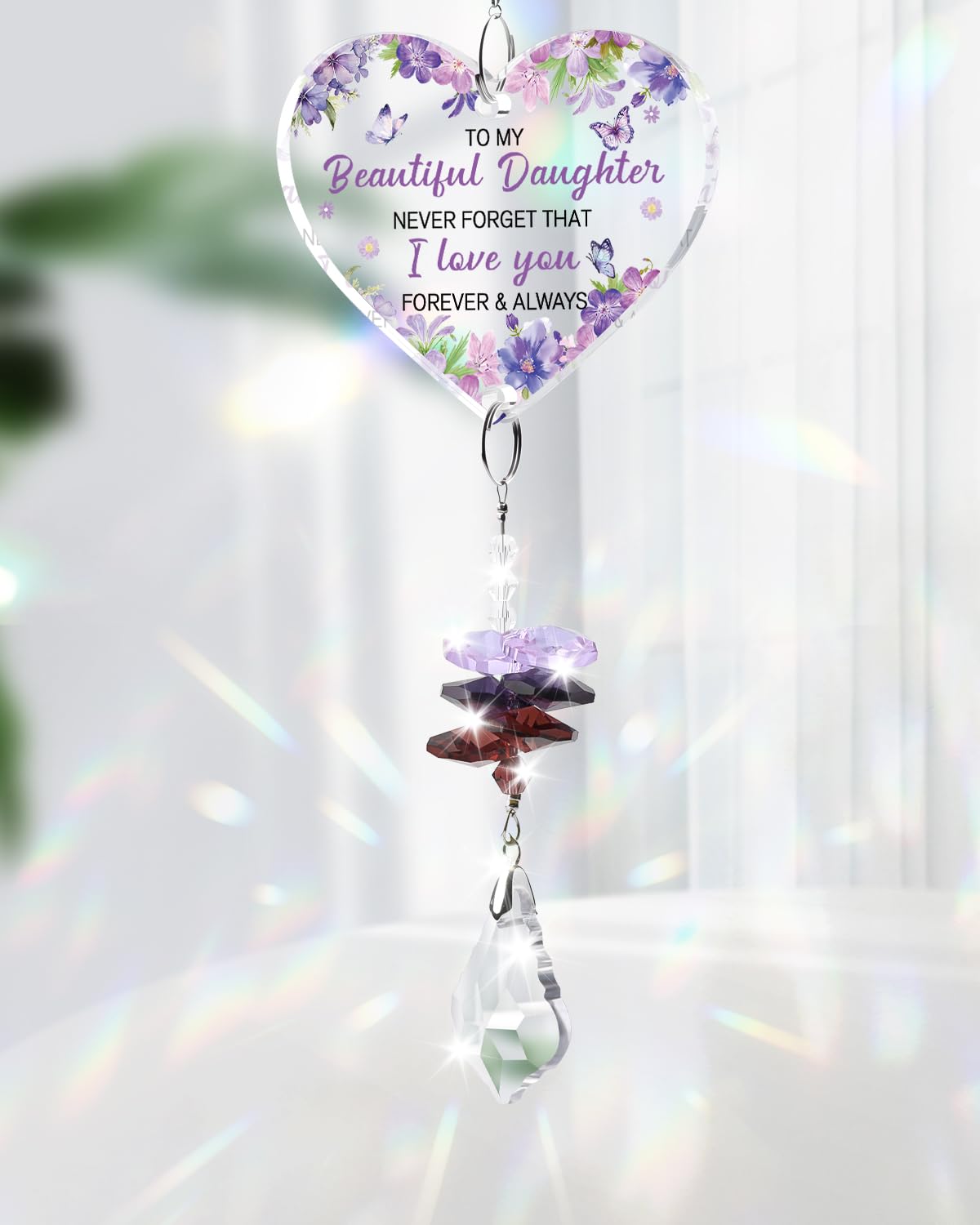 Welsky Daughter Gifts, Daughter Birthday Gifts Crystal Suncatcher, Birthday Christmas Mothers Day Wedding Graduation Gifts for Daughters from Mum Dad, Purple Acrylic Plaque Suncatcher Room Decor