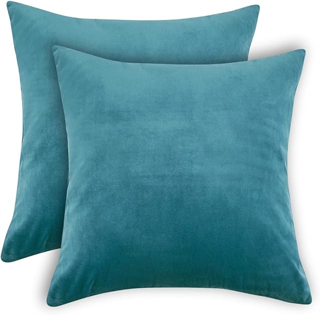 RENMEI Set of 2 Teal Cushion Cover for Sofa 18X18 Inches 45cm x 45cm Soft Smooth Throw Pillowcases en Velvet for Bedroom with Invisible Zipper