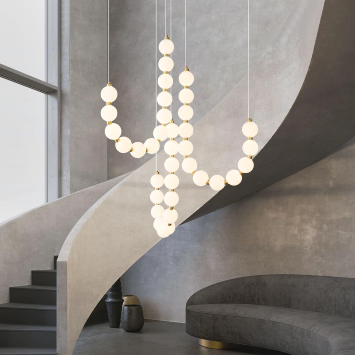 LYMSXAZOU Mid-Century Gold Chandelier Pendant Light with Acrylic Shades - Elegant White Globe Ceiling Fixture for Dining Room, Living and Bedroom(Gold 3 Strings,Neutral Light)
