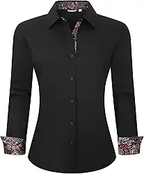 Camisa social feminina de algodão, manga comprida, ajuste regular, com botões e stretch