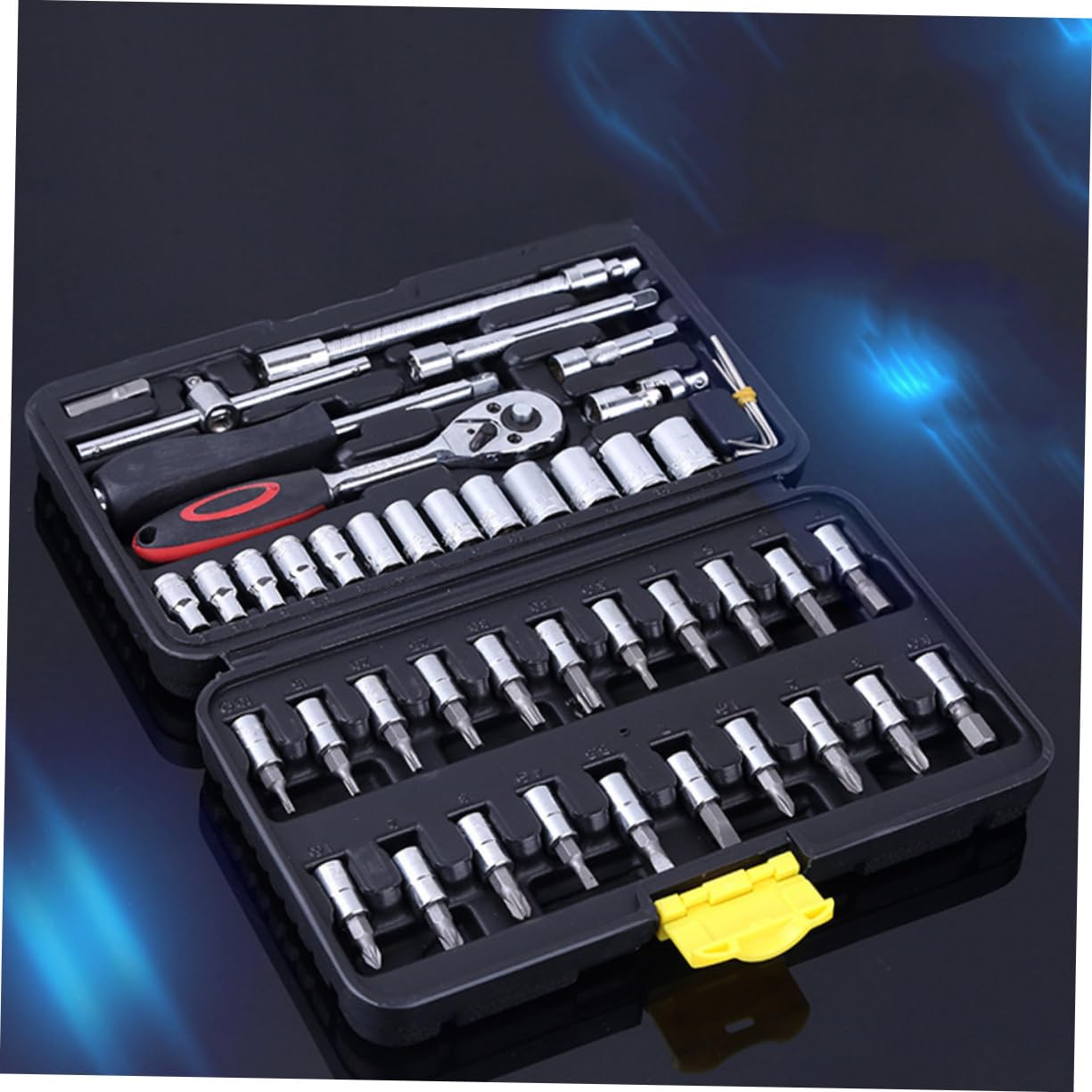 Artibetter 46pezzi Chiavi Cricchetto in Acciaio al Vanadio Set di Strumenti Meccanici per Riparazione Auto Combinazione di Chiavi Bussola Piccole e Portatili Pinze e Cesoie Incluse
