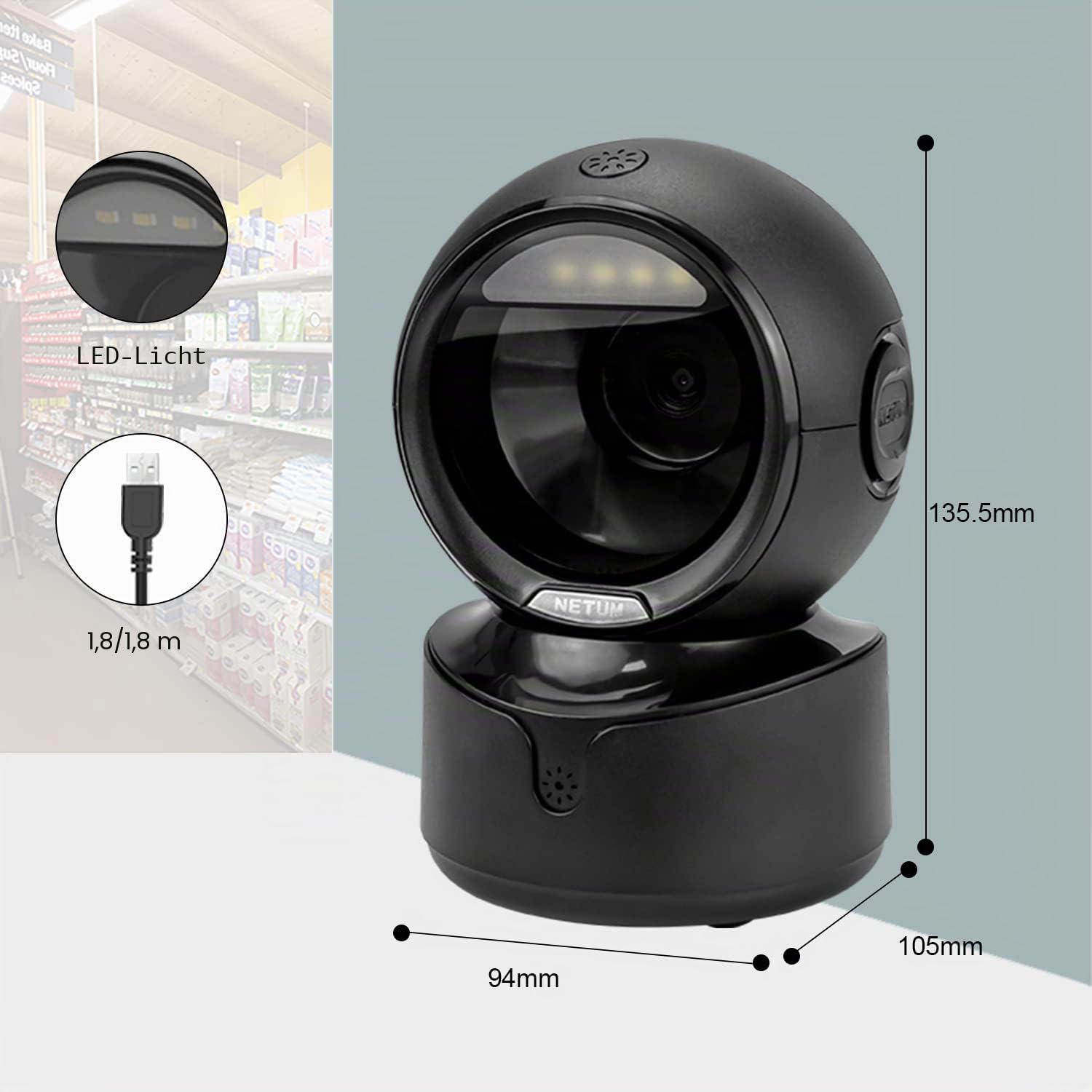 NetumScan omnidirektionaler Desktop Barcode Scanner NSA5, kabelgebundener USB 1D-2D QR Barcode-Leser