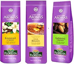 Kit 3 Cafés Floresta Gourmet 1 Amêndoas 1 Baunilha 1 Creme Brulee em pó - 100g cada