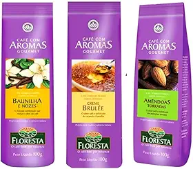 Kit 3 Cafés Floresta Gourmet 1 Amêndoas 1 Baunilha 1 Creme Brulee em pó - 100g cada