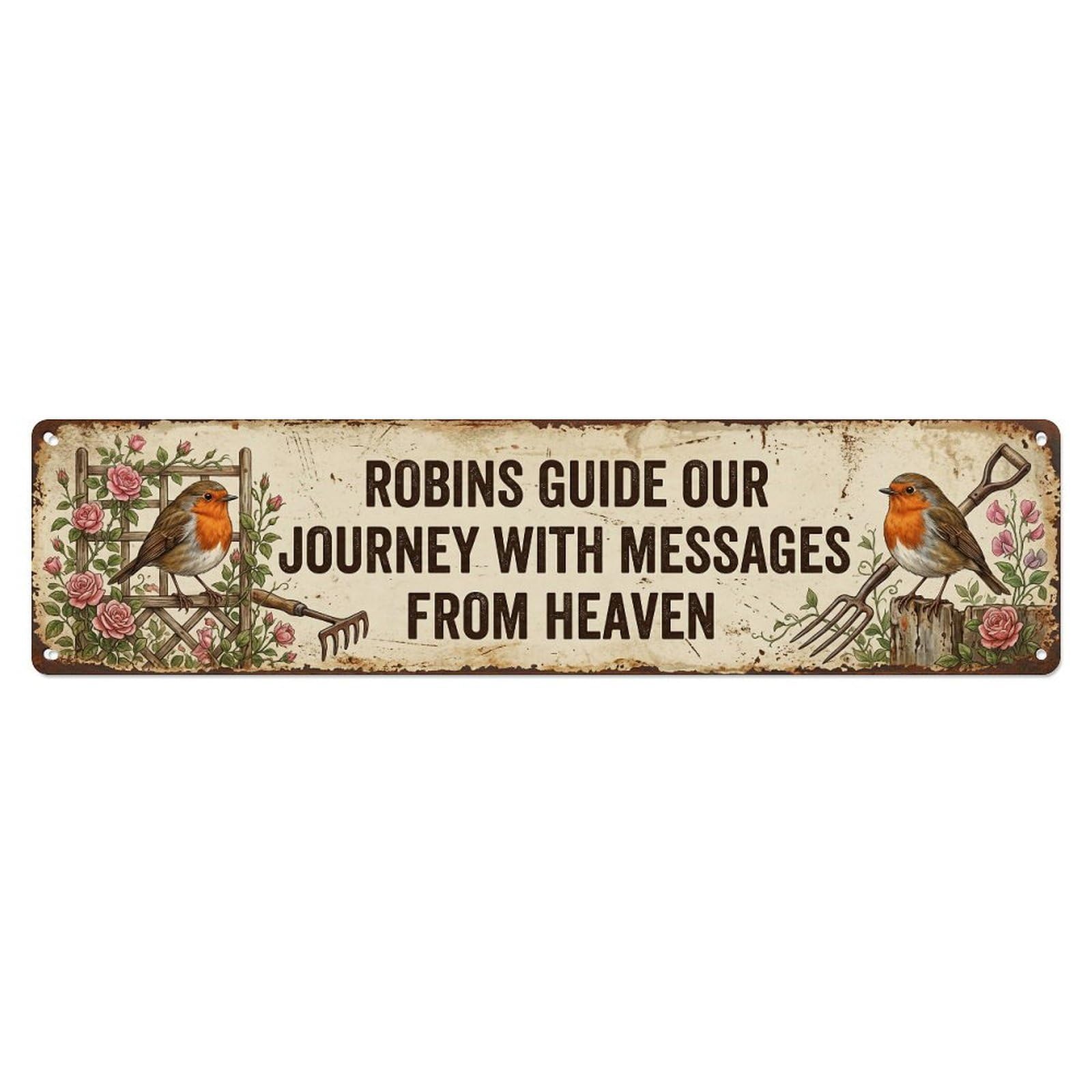 Robin Bird Garden Quote Journey Metal Tin Skinny Sign Plaque Wall Decor for Cafe, Club Bar, Office, Home Garden Metal Poster 4x16Inch