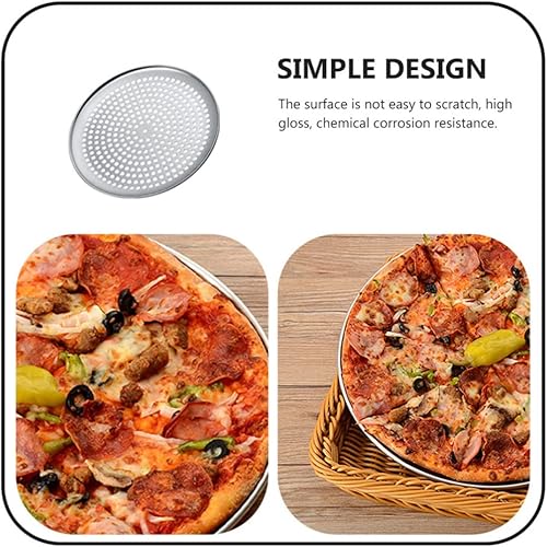 Miniatura 6 de Zerodeko Bandeja de pizza de acero inoxidable, bandeja redonda perforada para pizza, bandeja para hornear pizza, bandeja para servir pizza con