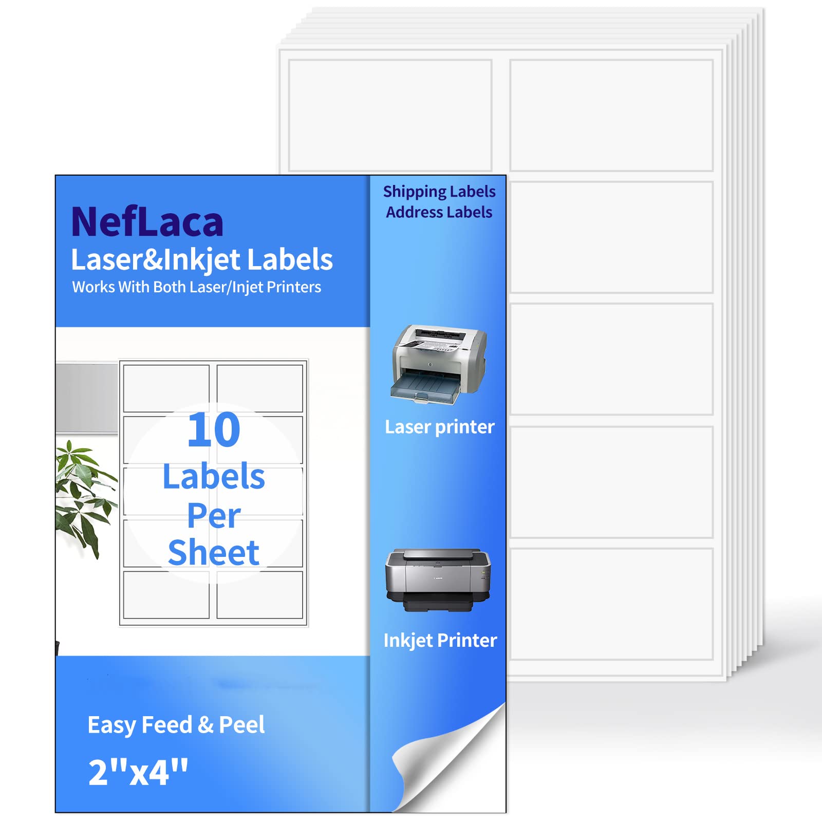 2"x4" Shipping Address Labels, 10-UP Blank Mailing Labels, White Self-Adhesive Customized Stickers for Inkjet and Laser Printer [400 Sheet, 4000 Labels]