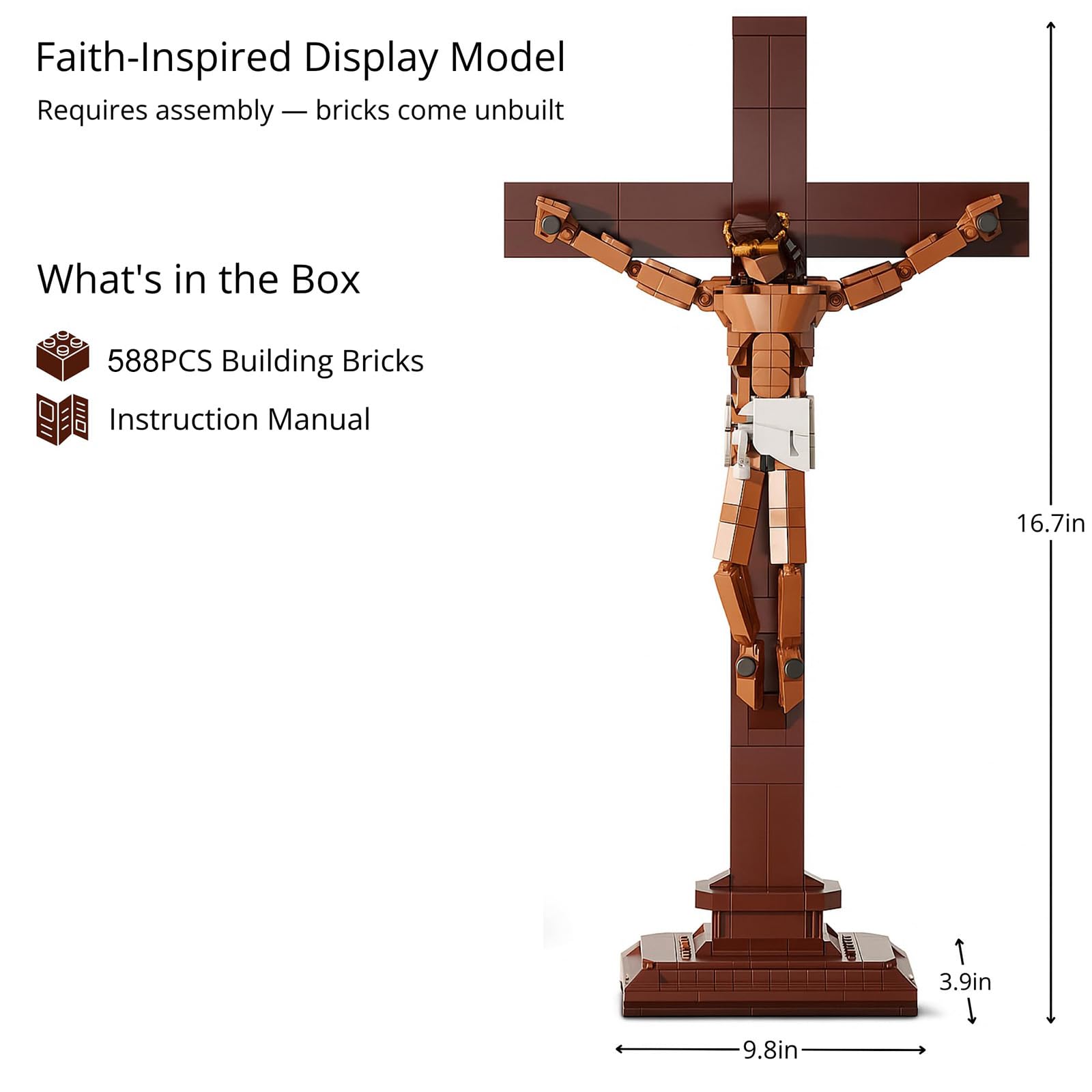 Set di Mattoncini Jesus Costruzioni - 588 Pezzi Kit de construction Petit Crucifix de Jésus, Modèle de Briques Représentant une Figure Religieuse Chrétienne pour la Maison ou l'église