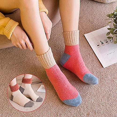 JUNAN 5Pairs Ladies thermal Winter socks, Womens Thick Knitting Warm & comfy Wool Crew Vintage Style Sock3