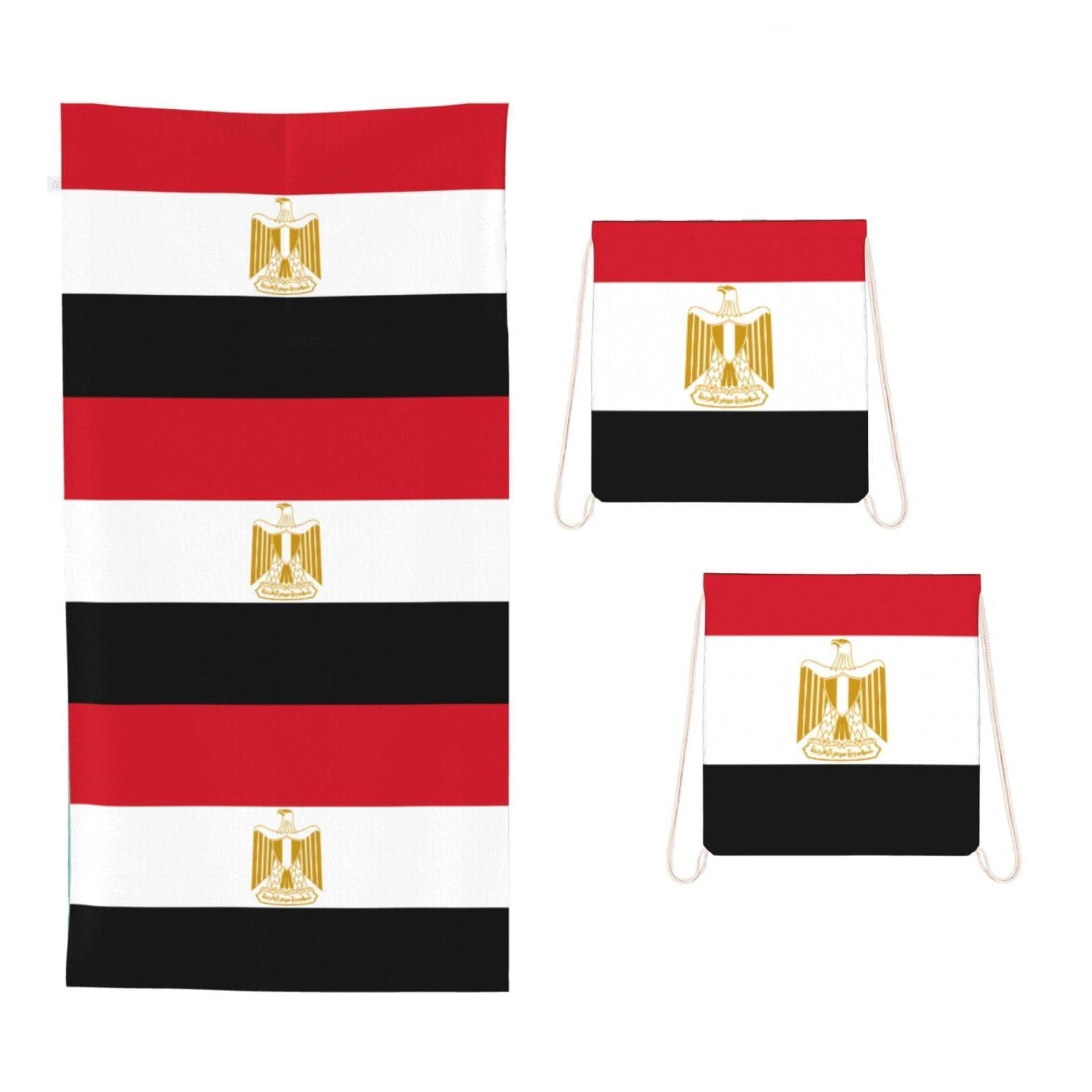 CNTDBU Egyptian flag 2 in 1 Packable Towel Bag-Large Beach Towel with Stuff Sack, Super Absorbent Microfiber Travel Towel for Pool