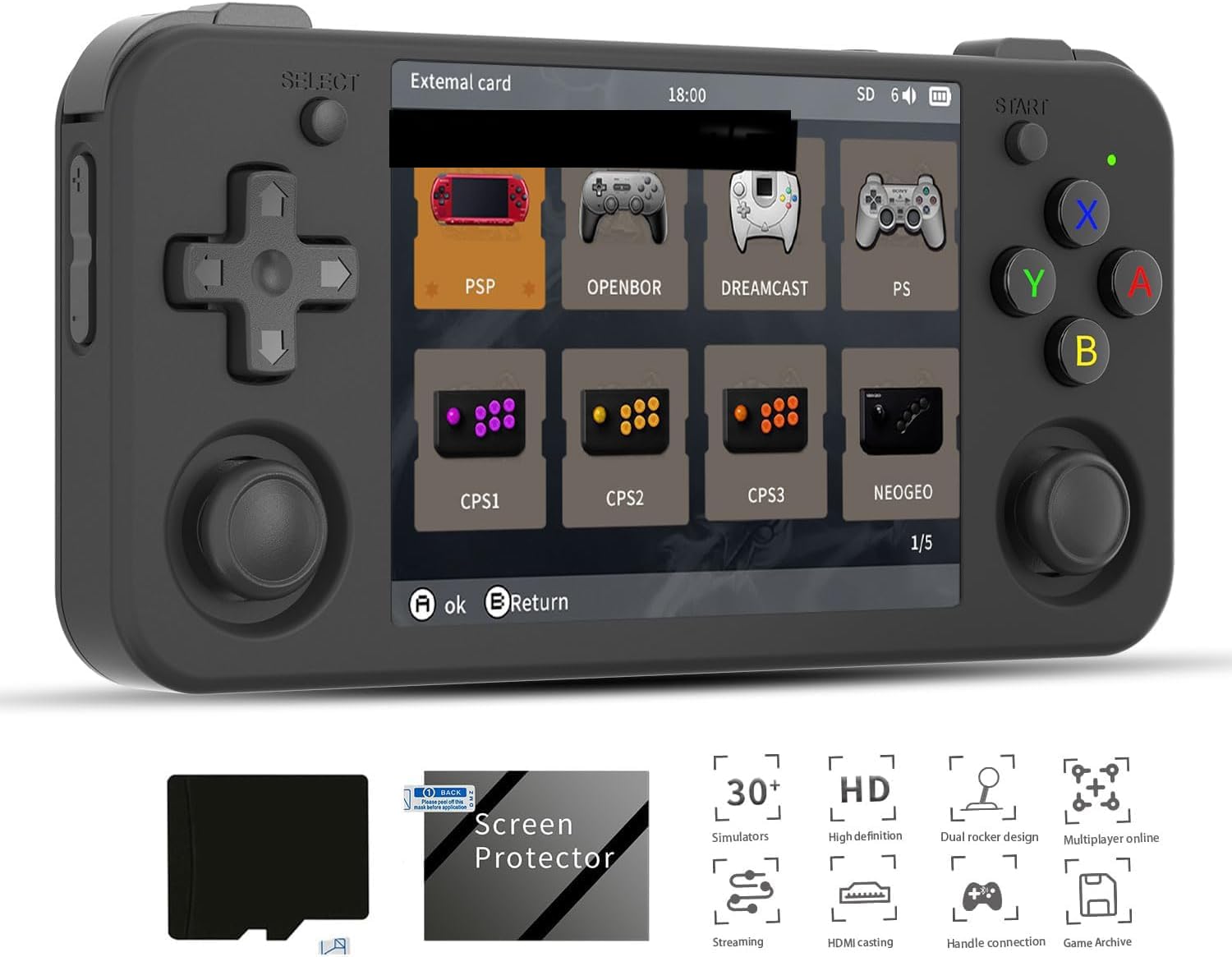 New World Anberni-c RG35XX H Retro Handheld Game Console 3.5 in IPS Screen Built-in 3300mAH Battery 64G TF Card Preinstalled 5528 Classic Games (Black)-picture-25