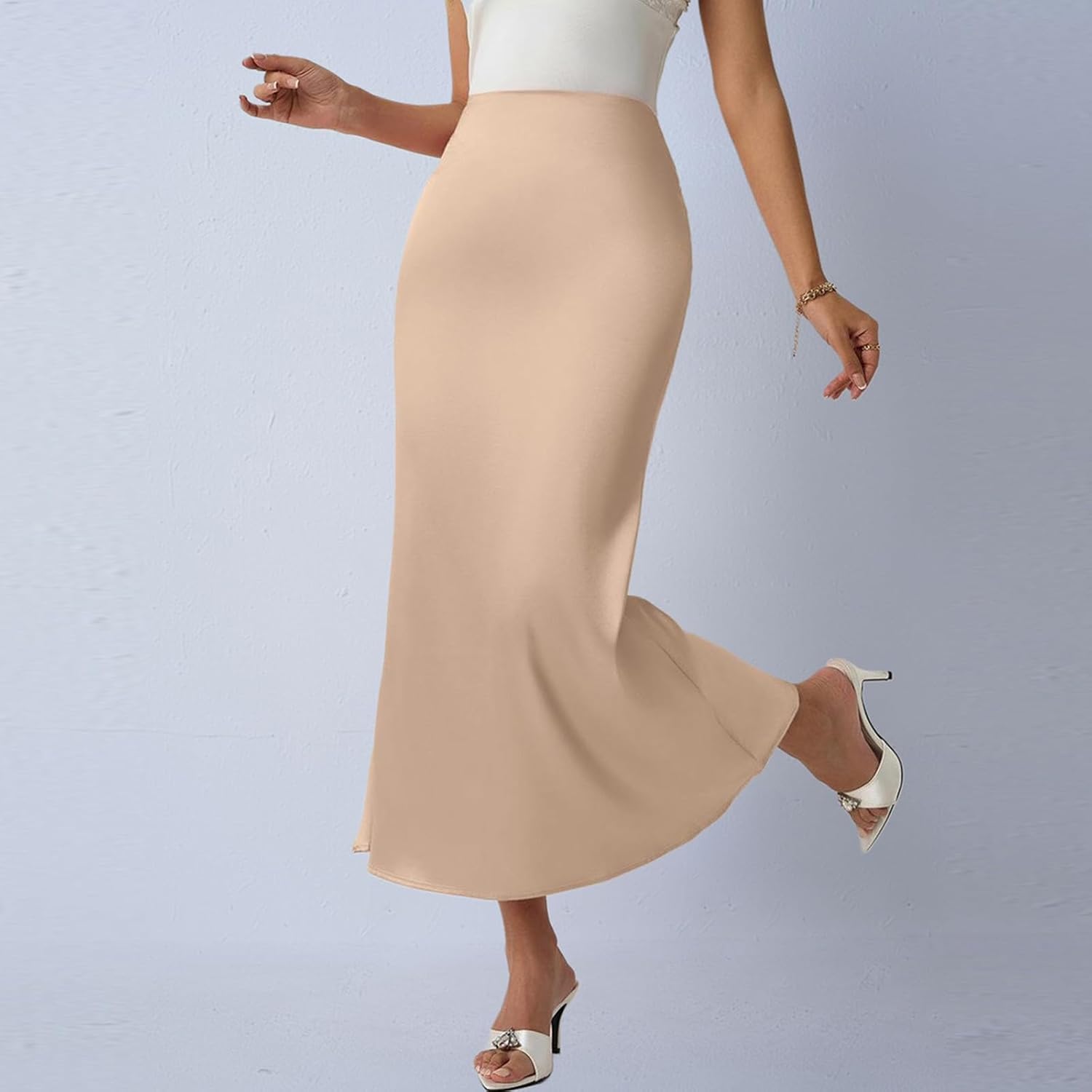 Womens Satin Maxi Skirt Silk High Waisted Elegant Long Skirts for Women Flowy Party Trendy Beach Vacation Clothes - Image 6