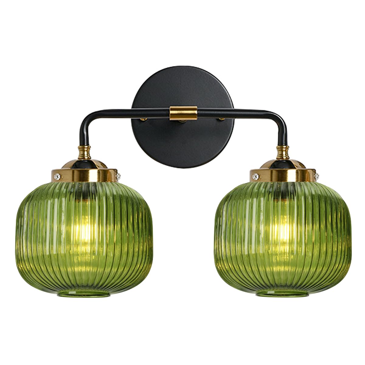 2-Lights Globe Wall Sconce Bathroom Light fixtures Vanity Lamp Mid Century Modern Wall Lights with Green Striped Glass Shade Vintage Vanity Lights for Over Mirror Hallway Overhead