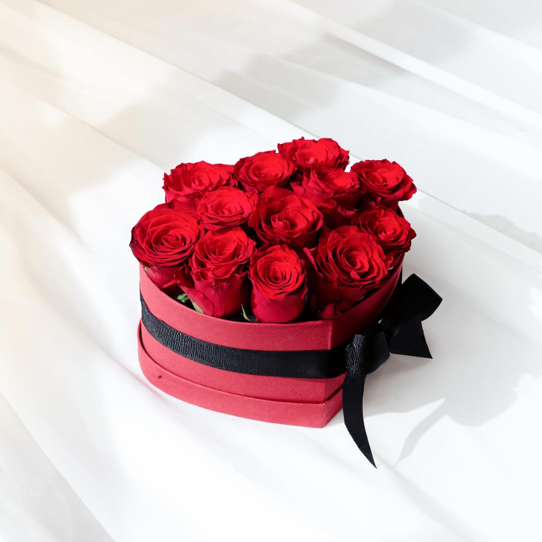 Heart Shaped Valentine’s Hatbox with Luxury Fresh Roses – Romantic Floral Gift for Her or Him, Perfect for Valentine’s Day, Anniversary, Proposal or Love Surprise, Elegant Keepsake Flower Box