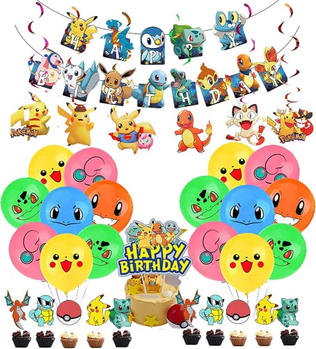 Decoración de Cumpleaños Globos de Fiesta Pancarta de Feliz Cumpleaños Adorno para Tarta Remolinos Colgantes Decoración de Tartas Cake Toppers para Niños Suministros de Fiesta de Cumpleaños Cover