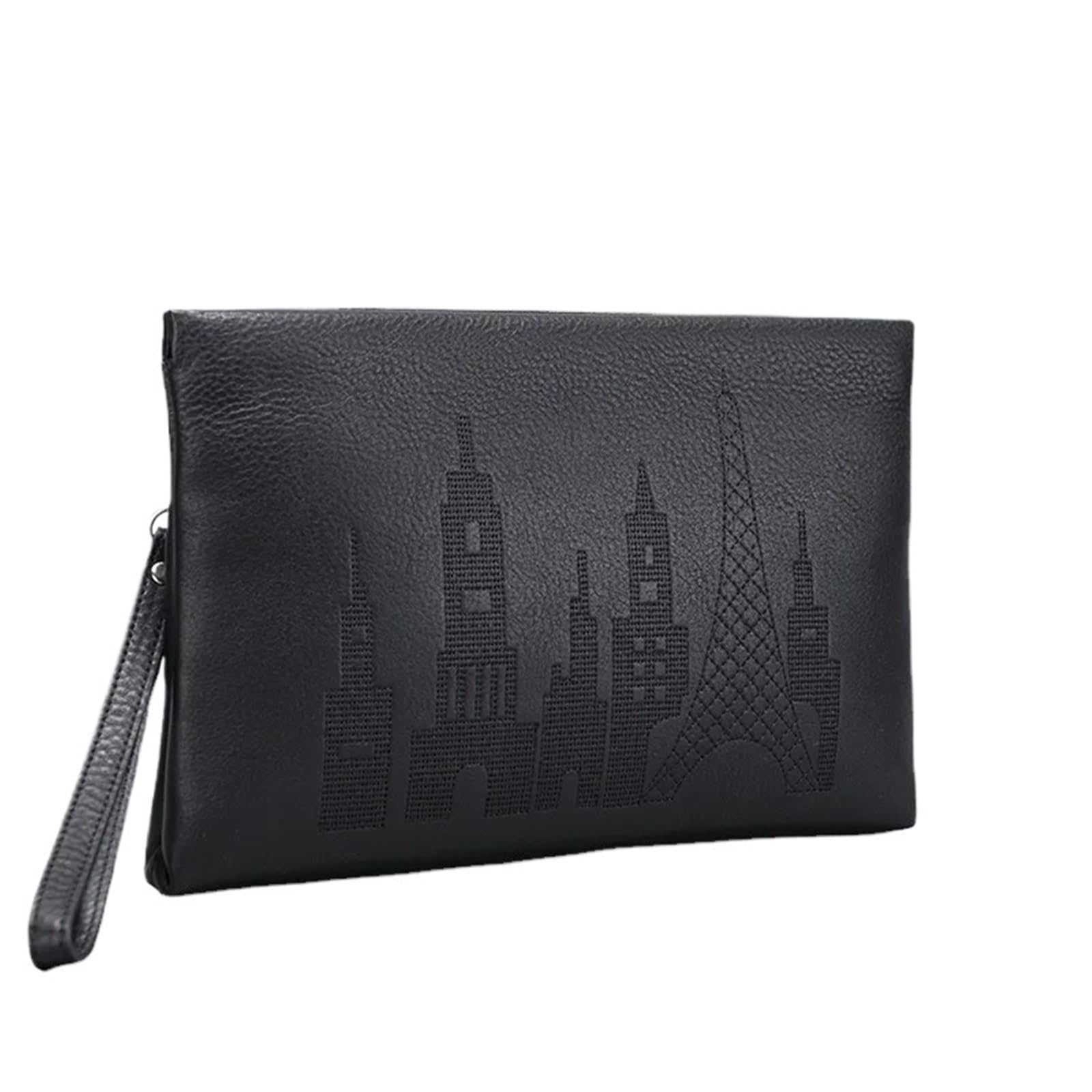 Pochette da uomo in pelle con ricami sofisticati for affari
