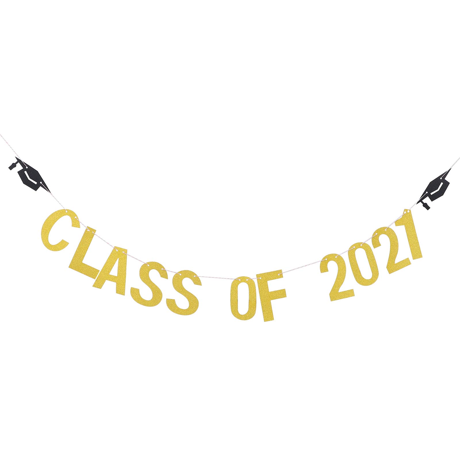FUNZZY Class of 2021 Banner Creative Doctoral Hat Flags Graduation Photo Props Graduation Hanging Decorationd (Gold)