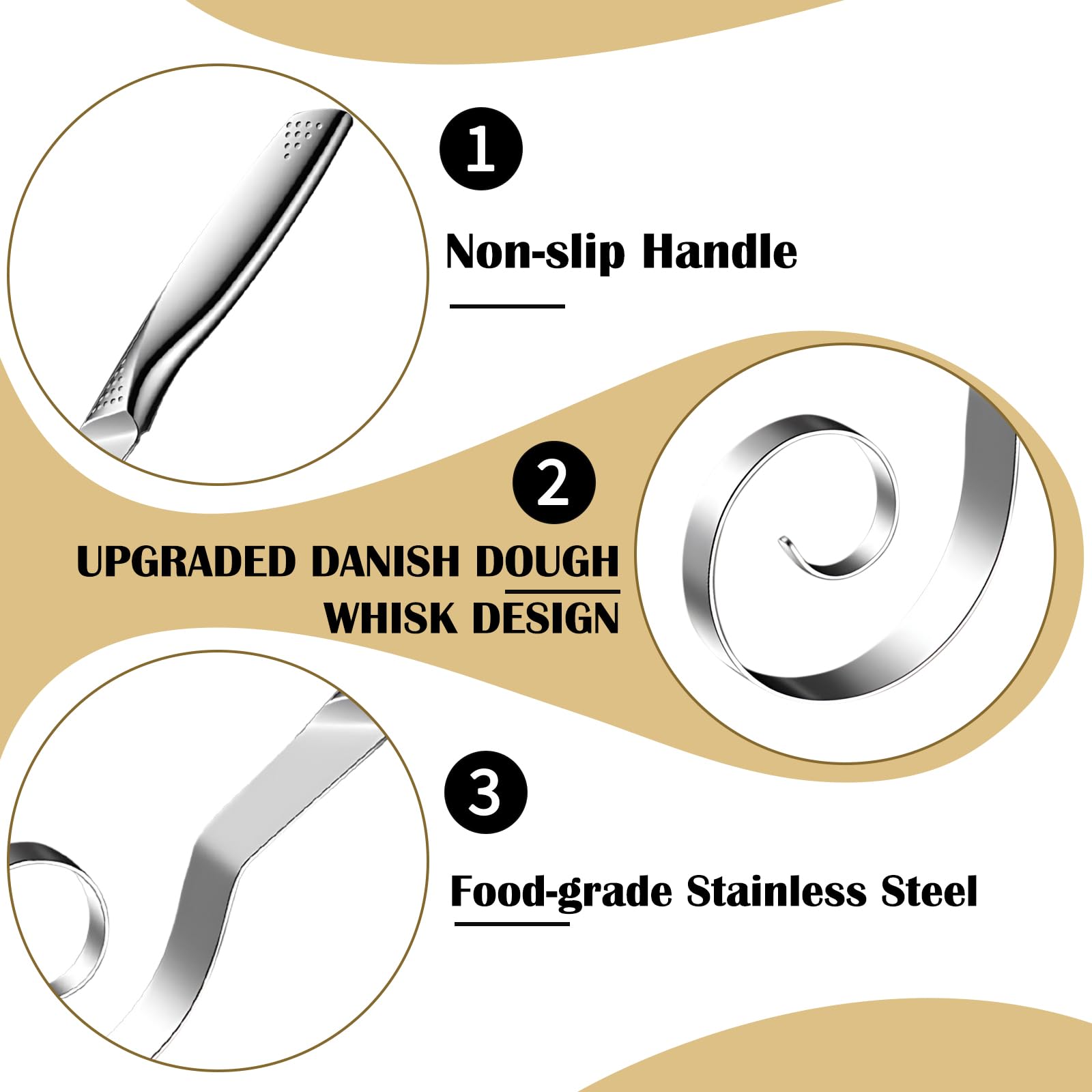 TECHPLUS Upgraded Danish Dough Whisk Dough Mixer, for Sourdough Pastry Pizza Baking Cake,Stainless Steel Bread Making Tools for Kitchen - Image 6