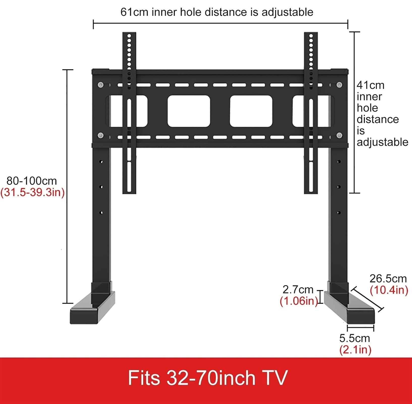 Soporte de Mesa Negro Ajustable para televisores de 65" Soporte para Sala de Estar, Dormitorio y Estudio Opciones de Altura versátiles para una visualización óptima