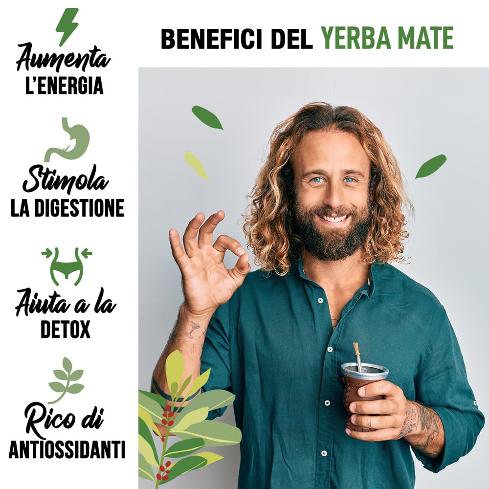 ORIGEENS YERBA MATE BIO 1KG LOriginale - Yerba Mate Bio Non tostata, Raccolto a mano - Foglie, senza gambi e 0 polvere - Bevanda Energetica e Detox