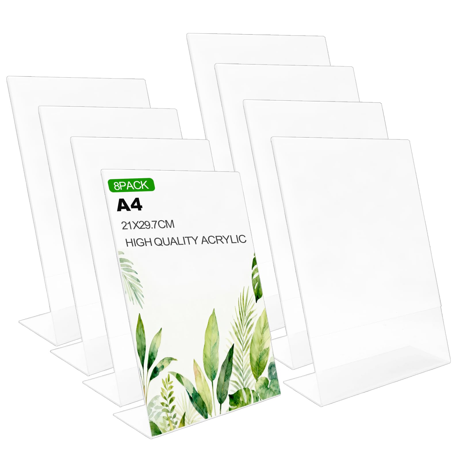 A4 Acrylic Sign Holder (8 Pack), Clear Display Table Sign Stand, L-Shape Plastic Message Board Stand for Exhibition, Office, Store, Restaurant