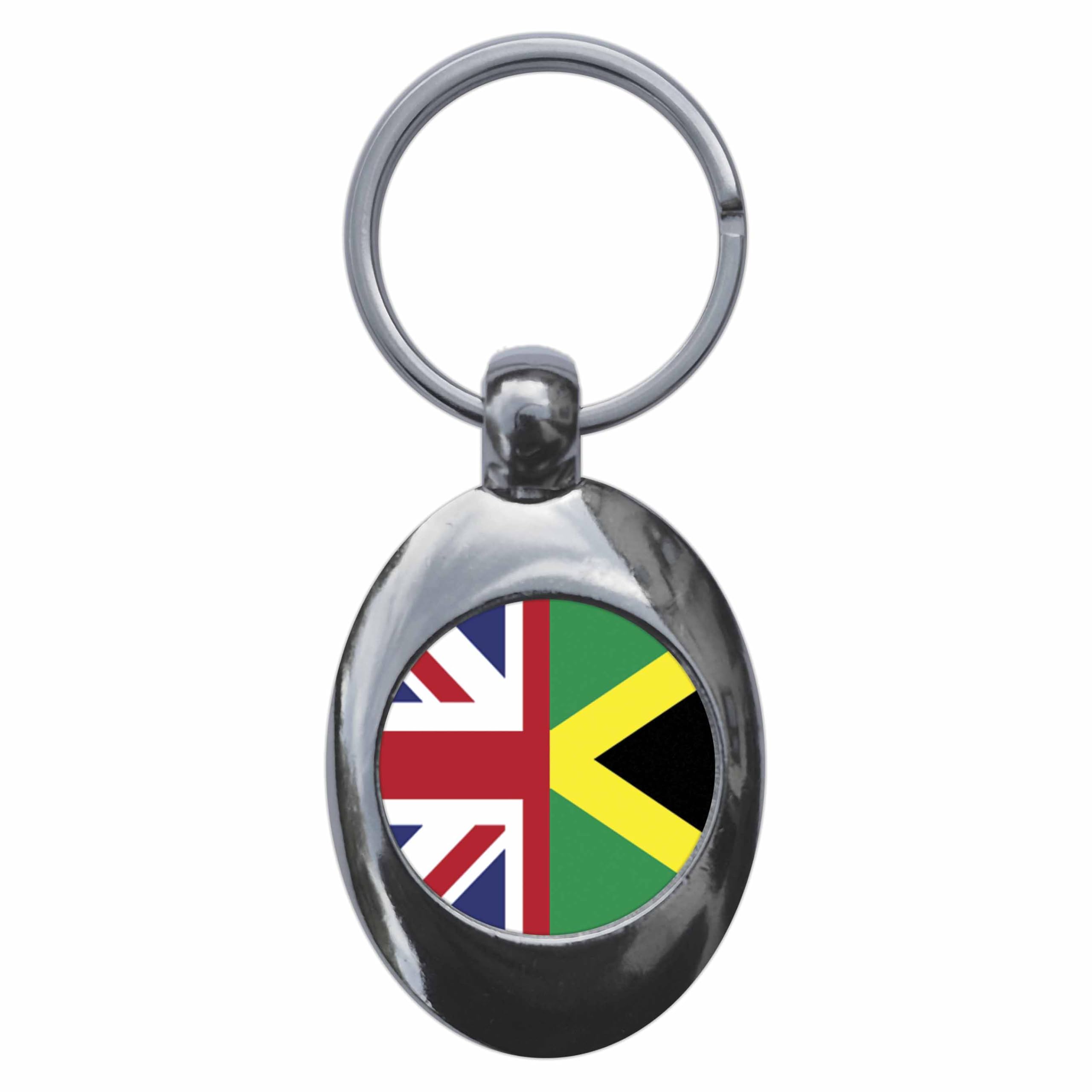 Ozorath Jamaica United Kingdom Split Flag Keyring Keychain With Trolley Coin
