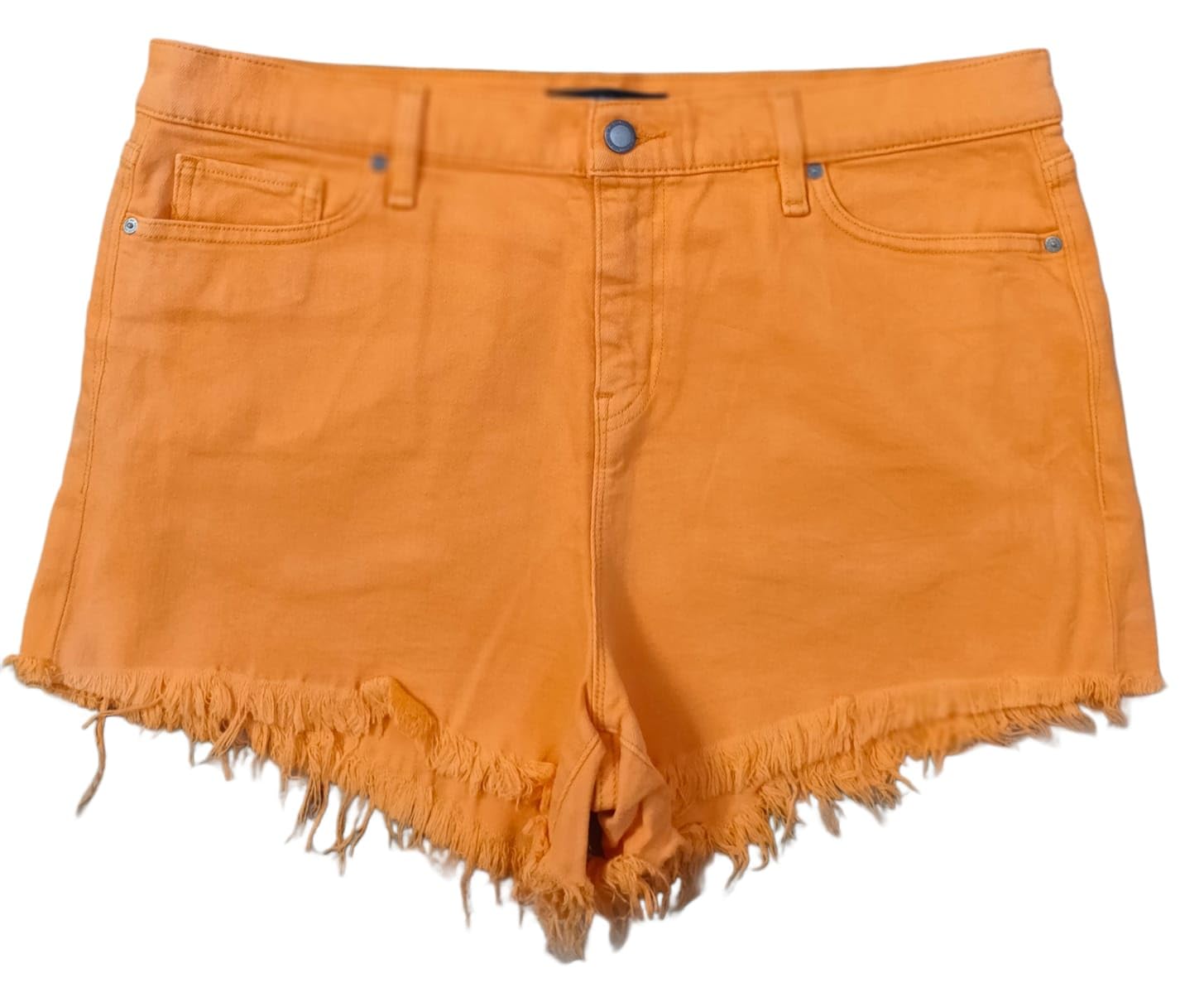 Plus Size Women Stretch Denim Hotpants (Shorts) with Bottom Fringes - Length 13" inch- HIGH Rise- Orange Color- Waist Size (2XL) 36" to (3XL) 38" inch-image-39