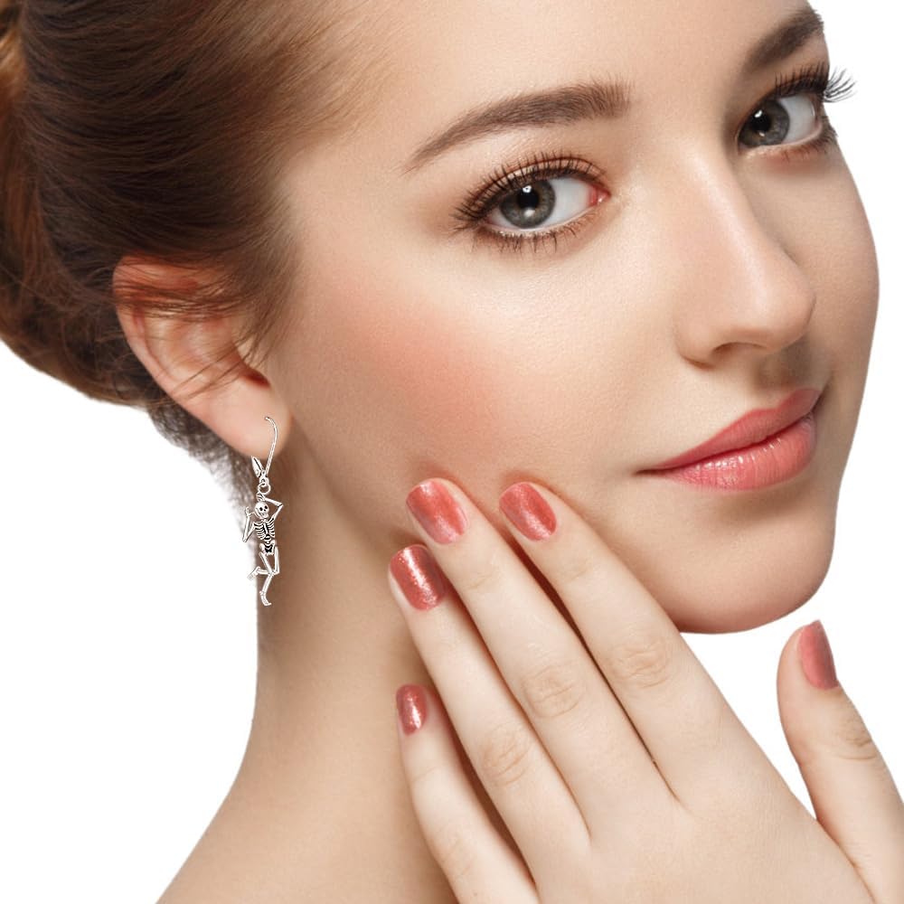 Skeleton Earrings Halloween Earrings for Women Skull Earrings Dangle Sterling Silver Cute Bone Earring Womens Earings Dangling Charms Goth Christmas Gifts