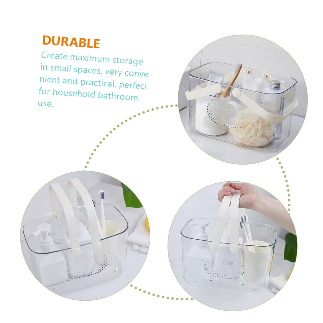 Luxshiny Cesta Gran Capacidad para Baño con Diseño de Drenaje de Plástico y Asas Ergonómicas Resistente y Reutilizable para Uso Diario en Ducha