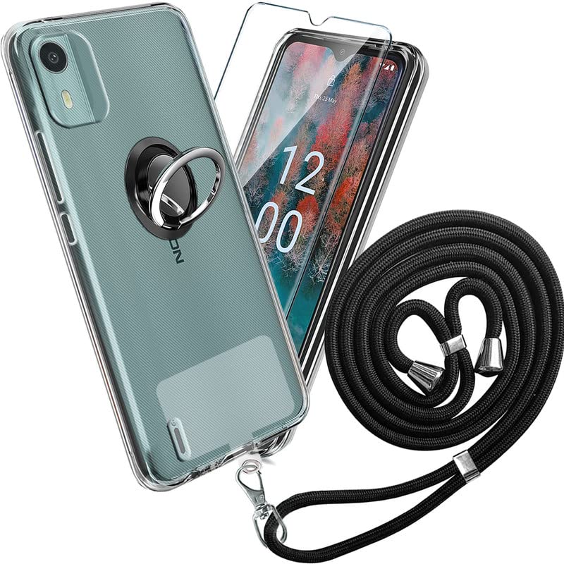 GYDQQKJ DQG Cover per Nokia C12 + Pellicola Protettiva in Vetro Temperato, Morbido Silicone Custodia Nero TPU Case - HD Schermo Protettore per Nokia C12 (6.30) - KE136