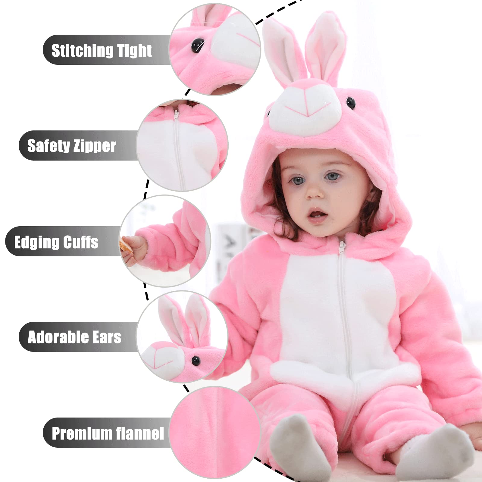 Unisex Bambino Inverno Pagliaccetto Coniglio Tigre Cucire Animale Stile Flanella Cosplay Halloween Costume Attrezzatura