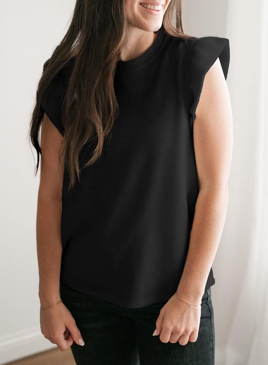 BLENCOT Tank Top for Women Trendy Sleeveless Loose Ruffle Sleeve Casual Waffle Basic Summer Spring Tops - Image 4