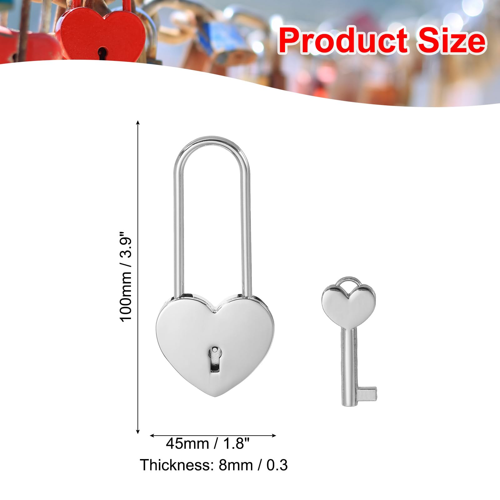 PATIKIL 3.9 Inch Love Locks Heart Padlock with Key Set - Image 2
