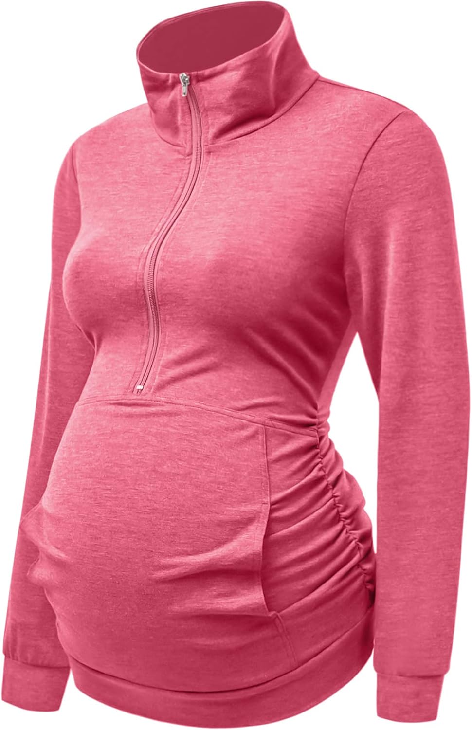 DEBELLY Maternity Shirt with Pocket Women's Lapel Top Casual Pregnancy Long Sleeve Zipper Hoodie