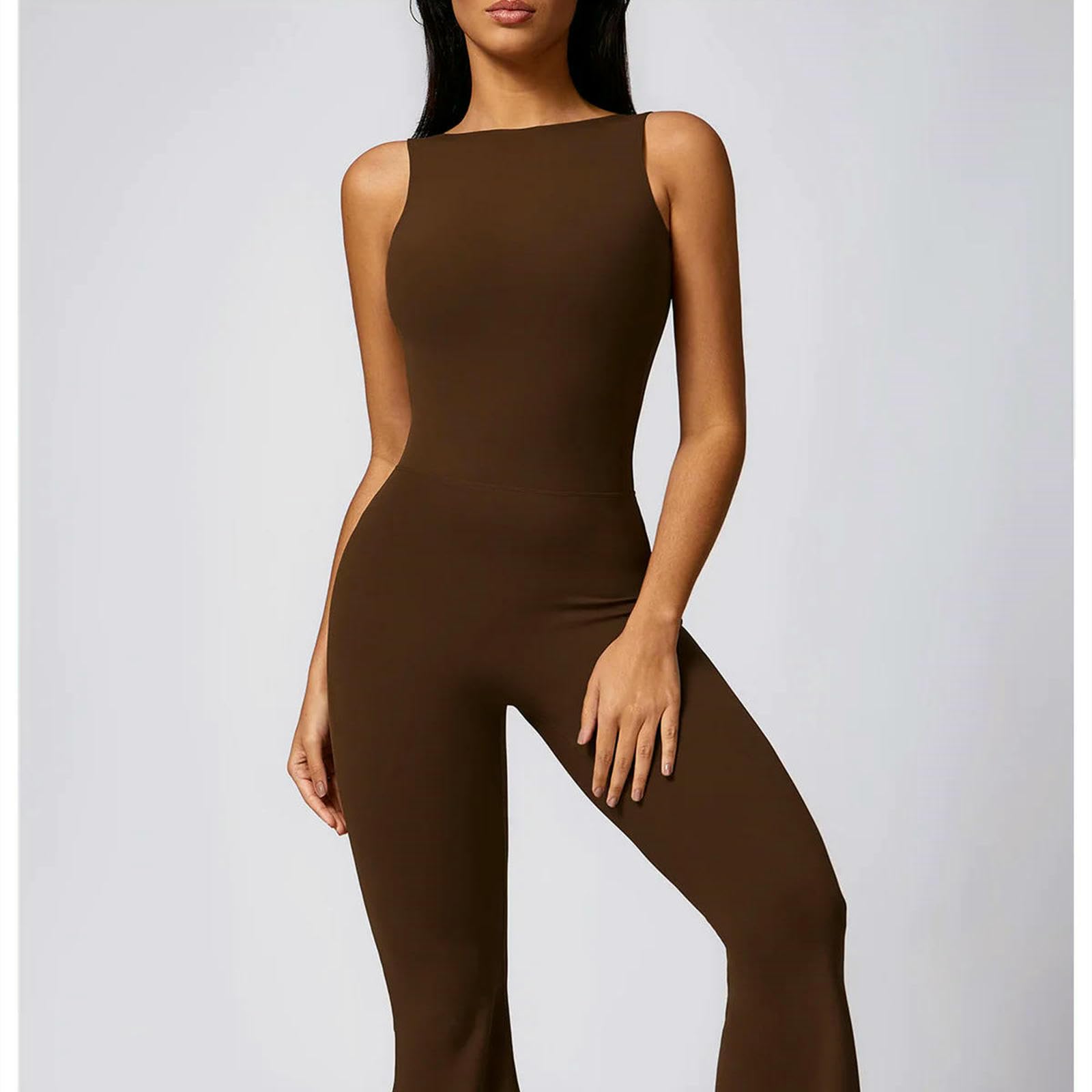 Shapewear Damski Seksowny Kombinezon Bez Pleców Flare | Bezrękawnik Bez Rękawów Unitard Bodysuit-czarny-L