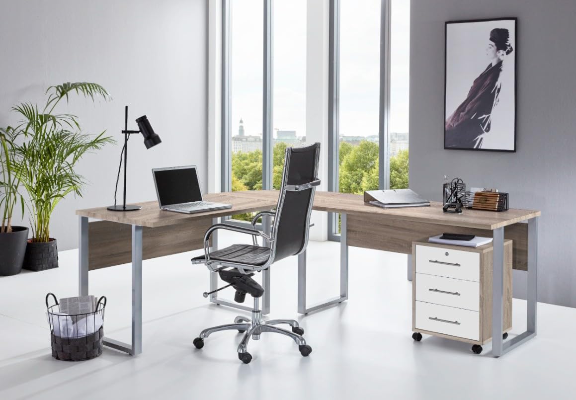 Büro Möbel Arbeitszimmer Set Office Edition Eiche Sonoma/Weiß abschließbar Metallgriffe Made in Germany