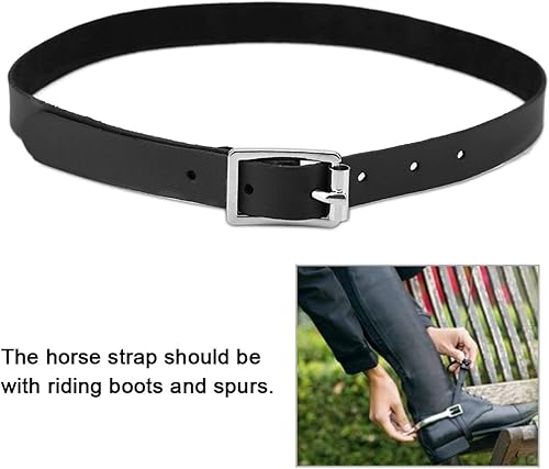 Miniatura 9 de WNSC Correas ajustables de cuero negro resistente occidental, correa de espuelas de equitación, deportes al aire libre hechos a mano para montar a