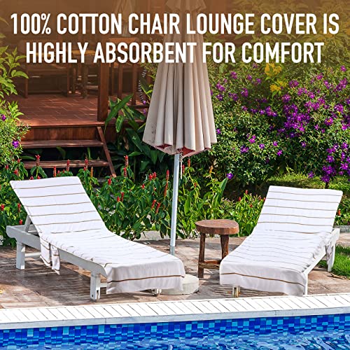 Redbaker ARI-REDBAKER-231 4 Pack Pool Chair Covers Towel Chaise Lounge Cushion Cover With Top And Side Pockets Cotton Oversized Beach Chair Towels thumb #5