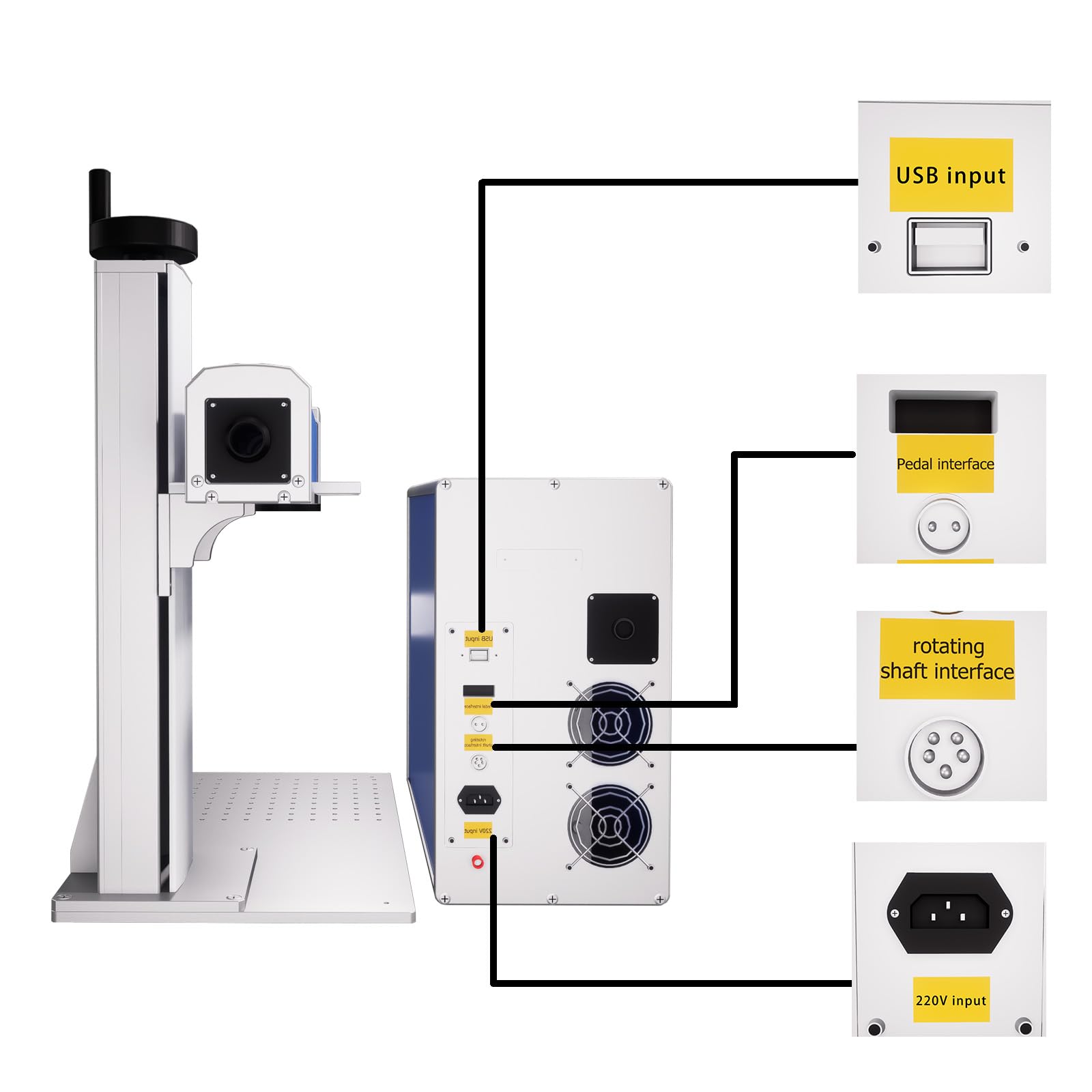 Autoenfoque Máquina de grabado láser de fibra 50W Máquina de marcado láser de fibra, Marcador grabador láser de fibra de 300x300 mm, Software EzCad2, para Metal Joyas Cobre Aluminio Acero