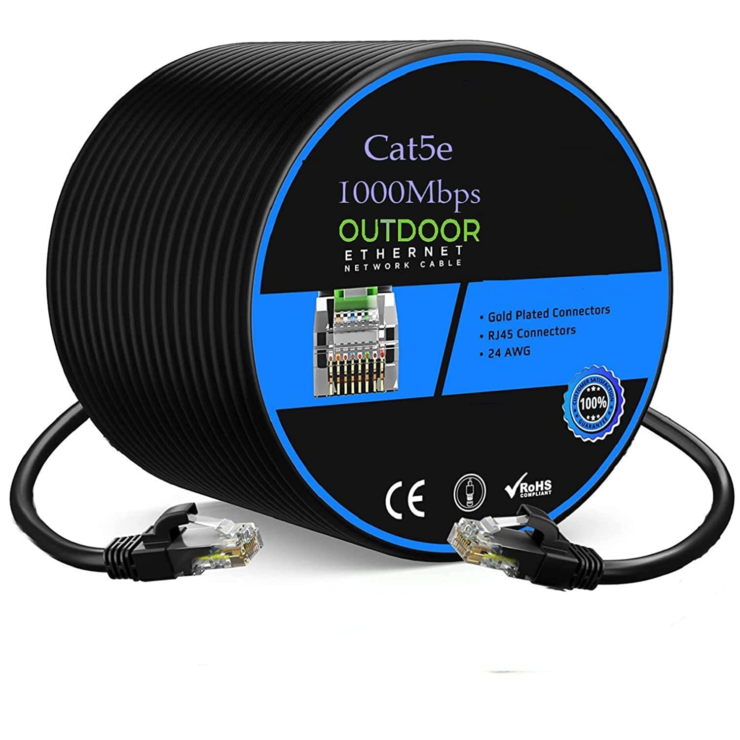 Sadow Cat-5e (60 Meter) Outdoor Waterproof UV Resistant Suitable for Direct Burial Installations cat 5 Ethernet Patch Cable LAN Cable Internet Network Cord- (60m)