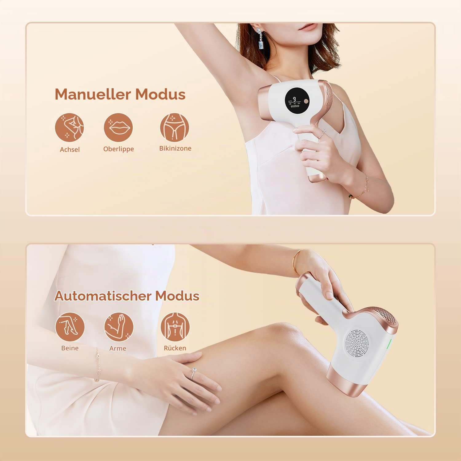 IPL-Laser-Haarentfernungsgerät für Frauen & Männer, 3-in-1 Dauerhafte Haarentfernung mit 9 Energieleveln, 999.000 Blitzen, Schmerzfrei & Effektiv für Gesicht, Körper, Bikinizone, Beine und Achseln