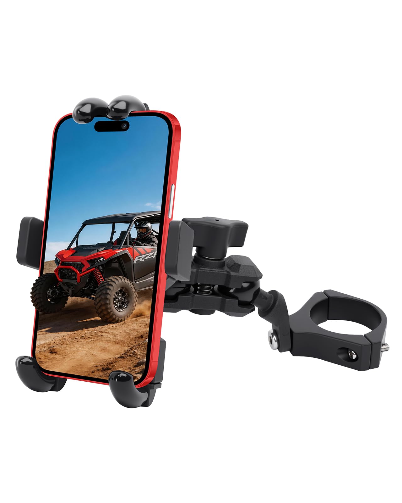 Soporte para teléfono UTV resistente, soporte de teléfono SXS de aluminio ajustable en 360° para barra redonda UTV de 1.75 a 2 pulgadas, compatible con RZR Ranger Maverick x3 Talon Pioneer